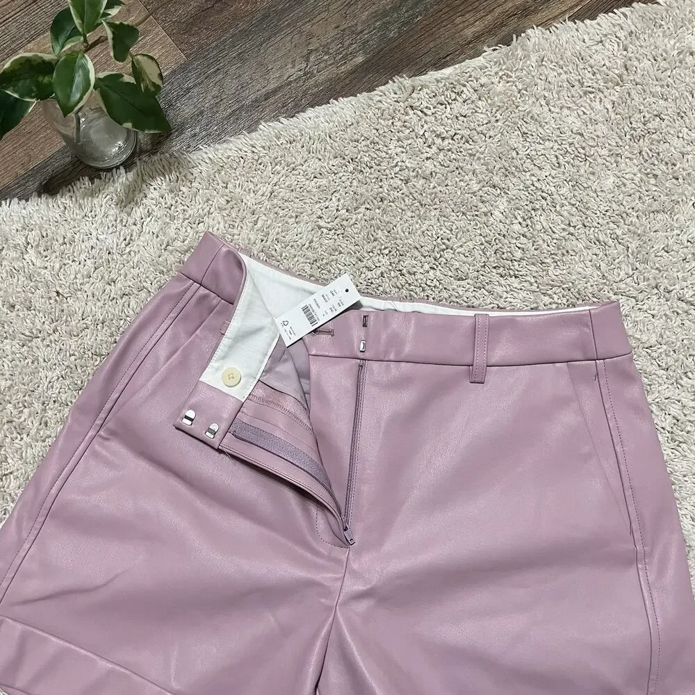 J.crew Size 4 Pink Vegan Leather Cuffed High-Rise Loose Wide Leg Shorts NWT